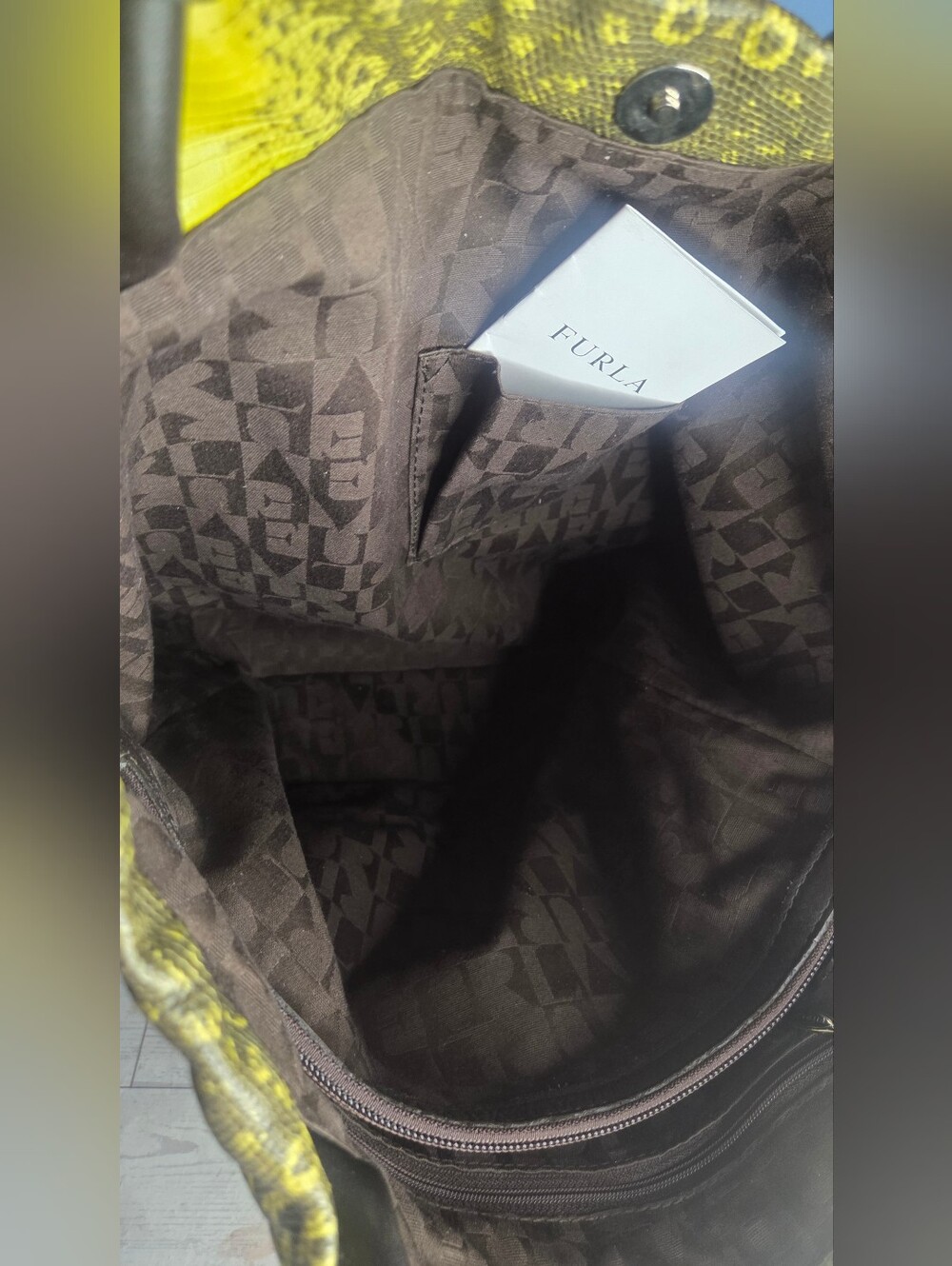 Nwot Furla Yellow and Black Snake-Print Tote - Picture 7 of 10